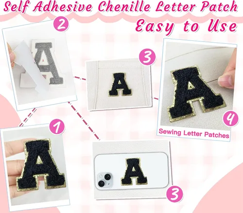 Miniatura 3 de 6 parches de letras de felpilla autoadhesivas de 2 pulgadas, parches de letras universitarias de la A a la Z, parche de reparación bordado