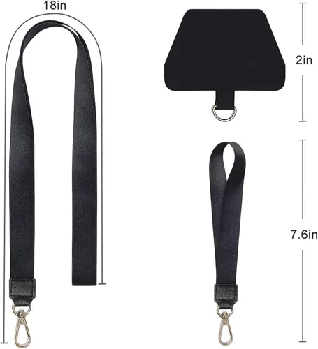 Miniatura 7 de SHANSHUI Cordón para teléfono, correa para el cuello y correa para la muñeca, soporte universal para funda de teléfono, anclaje para todos los Negro