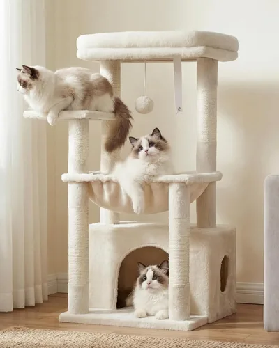 Miniatura 12 de Heybly - Árbol para gatos, torre con cuna grande y suave, condominio para gatos con espaciosa cueva para gatos con espacio oculto, postes de rascado