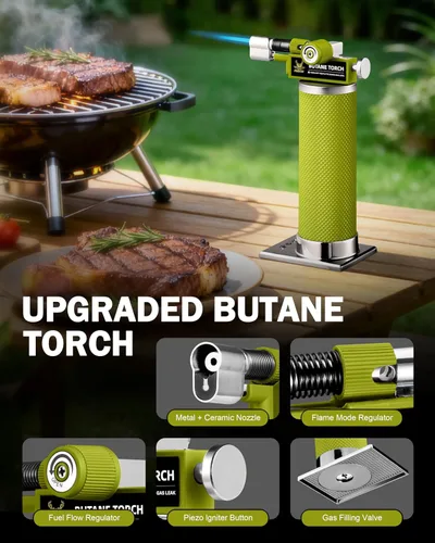 Miniatura 5 de RAVS Encendedor de butano con modo de llama dual, soplete de cocina recargable, soplete de metal para hornear, cocinar, arte de resina con llama