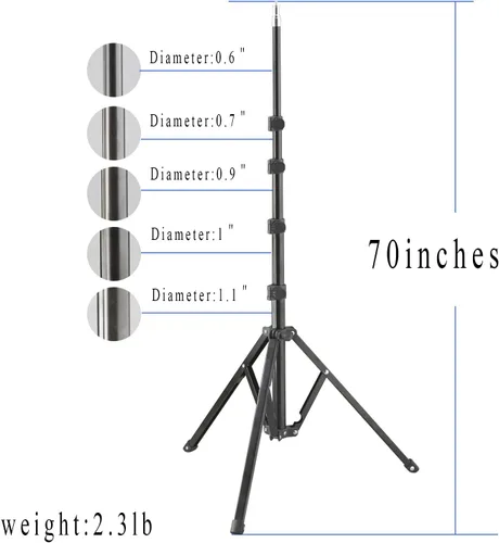 Miniatura 4 de WELLMAKING Soporte de luz, soporte de luz LED de 72 pulgadas, trípode de luz plegable inversa, 2 piezas estándar de 1/4 a 3/8 pulgadas, convertidor