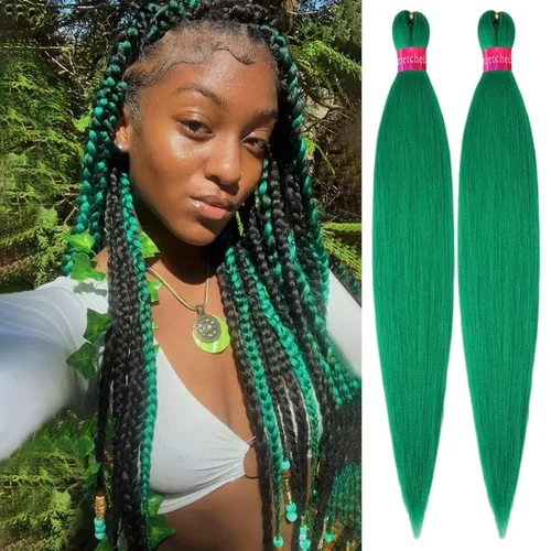 Miniatura 31 de Cabello trenzado negro preestirado, 2 paquetes de extensiones de cabello de trenzas de caja de 26 pulgadas, pelo sintético preestirado trenzado