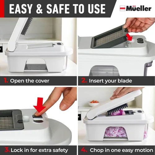 Miniatura 7 de Mueller Pro-Series Todo en Uno, Rebanadora Mandolina de 12 Cuchillas para Cocina, Picador de Alimentos, Rebanador de Verduras y Espiralizador, Arena