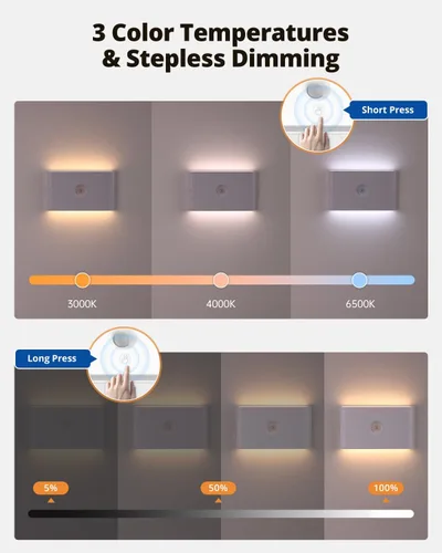 Miniatura 2 de wowatt Luz de escalera recargable con sensor de movimiento, luces de noche blancas con montaje magnético, luces de escalera regulables para Blanco
