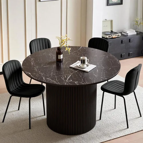 Miniatura 19 de Juego de Mesa de Comedor Redonda de 37 Pulgadas para 4, Moderno Juego de Café de Cocina de Círculo Pequeño para Apartamento, Sala de Estar, Oficina