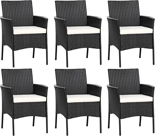 Miniatura 11 de RELAX4LIFE Juego de 2 sillas de mimbre para patio, sillas de ratán de polietileno para interiores y exteriores con respaldo de bastón, cojines