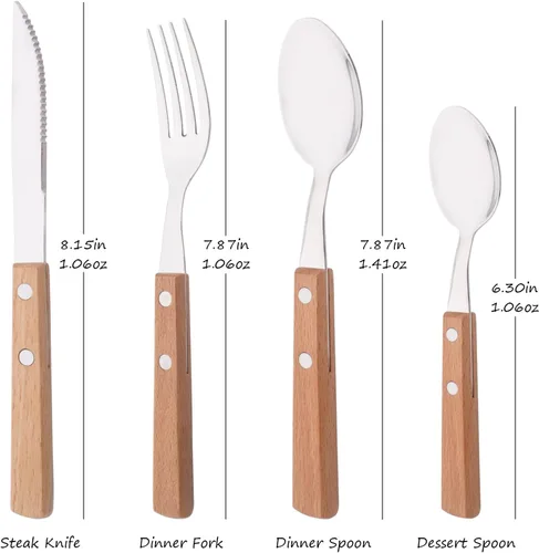 Miniatura 5 de Juego de 8 cucharas de espresso, juego de cubiertos de acero inoxidable 304 con mango de madera, cucharas pequeñas para postre, té, aperitivo, café