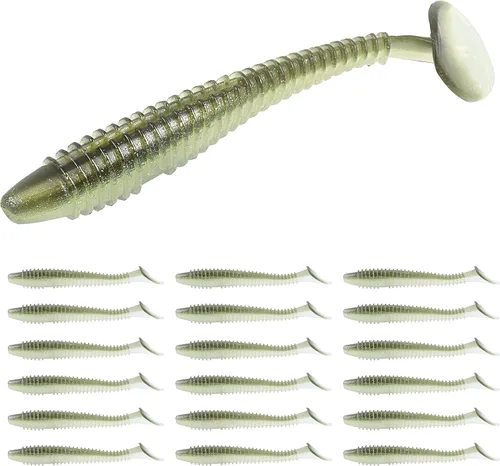 Miniatura 38 de RUNCL Swimbaits - Paleta de 10/20/30/40 unidades, cola de paleta de 5/4/3/2 pulgadas, señuelo suave para lubina de trucha, cebo de plástico duradero
