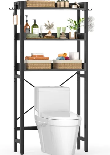 Ecoprsio Estante de almacenamiento sobre el inodoro, organizador de baño de 3 niveles sobre el inodoro, soportes de inodoro independientes que Negro