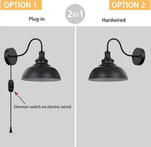 Miniatura 6 de Apliques de pared industriales de cuello de cisne negro con base E26 con interruptor de atenuación de intensidad de estilo vintage para casa