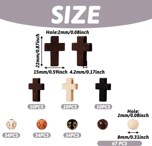 Miniatura 5 de KISSITTY Kit de rosario para hacer rosario, cuentas de rosario de 0.315 in de Pascua, redondas, de madera, acrílico, cruz, espaciadores, cruz