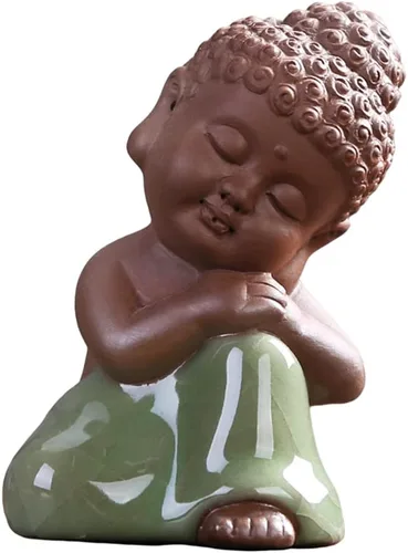 Kingzhuo Pequeña estatua de Buda de cerámica, figura de rulai pacífica, creativas manualidades de bebé, adornos de muñecas, regalo, clásico,