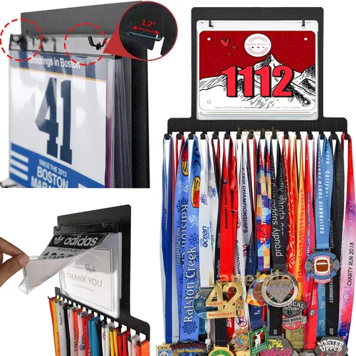 Miniatura 13 de Colgador de medallas para carreras, exhibición de medallas de maratón y colgador de medallas para corredores, exhibición de medallas con dorsal