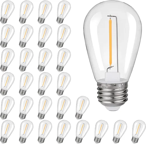 Miniatura 12 de KGC Bombillas LED de repuesto S14 inastillables e impermeables – 1 W equivalente a 10 W, blanco cálido 2200 K para exteriores, bombilla de filamento