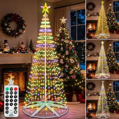 Miniatura 12 de Árbol de Navidad iluminado con conos, 250 luces LED de 1.8 m con 11 modos de iluminación, temporizador, control remoto, árbol artificial de Navidad