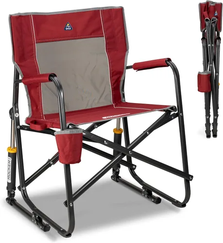 GCI Outdoor Freestyle Rocker Silla de Camping | Silla Mecedora Plegable Portátil con Reposabrazos Sólidos y Duraderos, Portavasos y Respaldo Cómodo