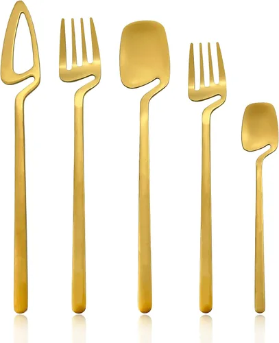 Juego de cubiertos dorados mate, 20 piezas de cubiertos de acero inoxidable 304 colgantes para 4, juego de utensilios de cocina con acabado Oro