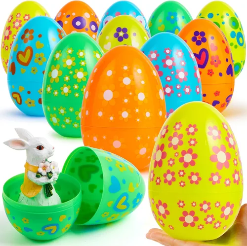 Miniatura 9 de JOYIN 6 huevos de Pascua de plástico jumbo de 7 pulgadas, colores sólidos brillantes, 6 colores surtidos, huevos vacíos para rellenar golosinas