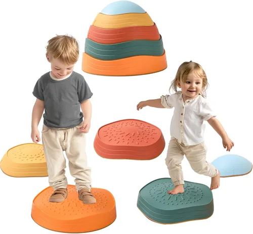 LoomLark Balance Stepping Stones for Kids 5pcs Non-Slip River Stones Obstacle Course Play Indoor and Outdoor Coordination Game Sensory Toys Toddler