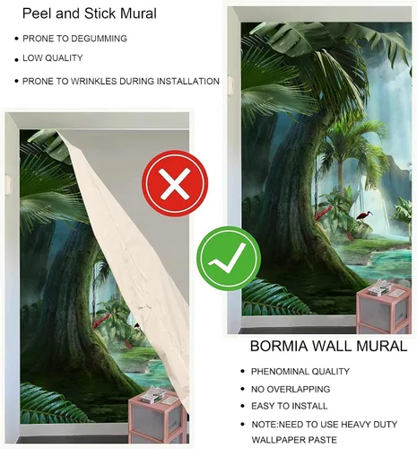 Miniatura 6 de Bormia - Mural de pared de bosque de fantasía, 151 x 105 pulgadas, papel tapiz grande de leopardo animal, calcomanía de pared para sala de estar, 038