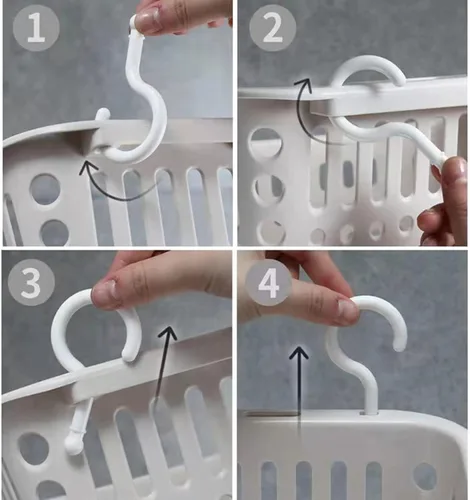 Miniatura 7 de 3 piezas de cestas colgantes de plástico para ducha, organizador de cestas colgantes con ganchos, cesta de almacenamiento colgante pequeña