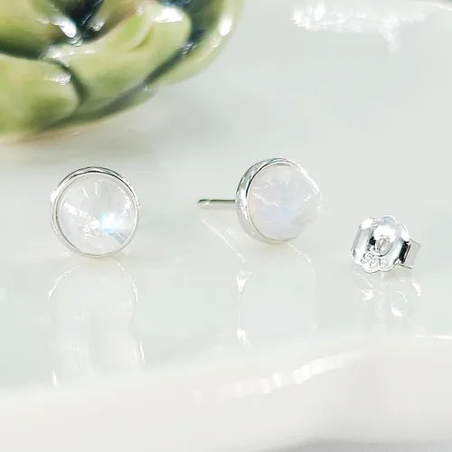 Miniatura 105 de Pendientes naturales de 0.236 in con chapado en oro blanco sobre plata de ley, bisel cabujón de piedras preciosas regalo de joyería para ella