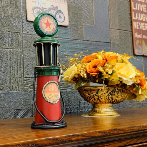 Miniatura 4 de Modelo de Bomba de Gasolina Decoración del Hogar Alcancía Estación de Gasolina de Metal Bomba de Gasolina Estatua Petroliana Estilo Antiguo