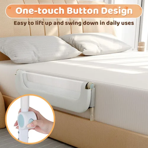Miniatura 3 de Barandilla de Protección para Cama de Niños Pequeños - Rieles de Seguridad para Cama de Bebé Plegables y de Altura Ajustable de 32 Pulgadas