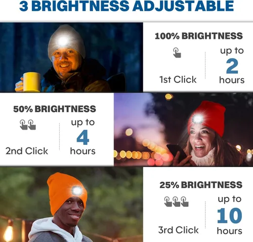 Miniatura 8 de Bosttor Gorro Bluetooth con luz, gorro para faros delanteros con auriculares y micrófono de altavoz integrado, regalos para hombres, mujeres