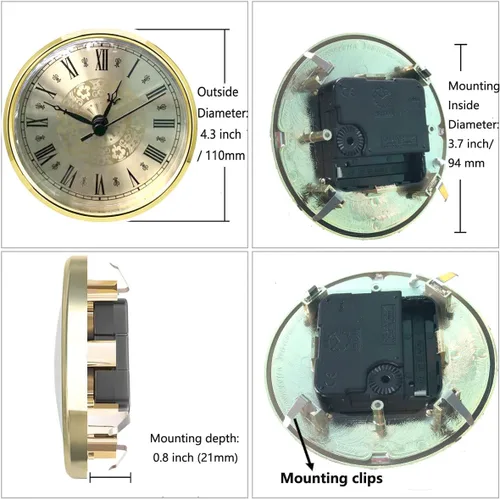Miniatura 2 de HILLHOME Mini reloj de cuarzo redondo de 4.3 pulgadas (4.331 in), movimiento de ajuste, reloj en miniatura, esfera dorada, bisel en tono dorado