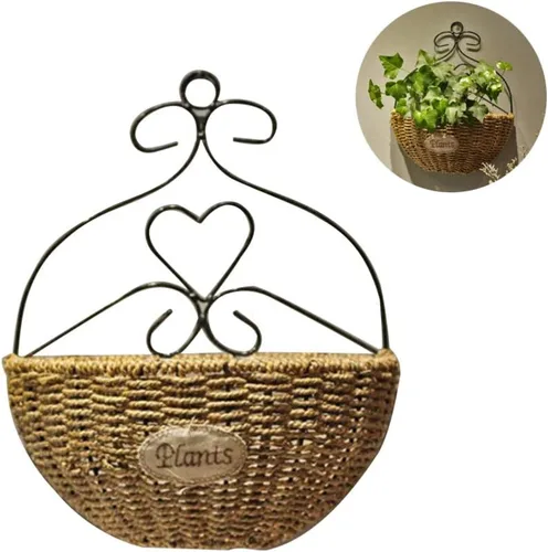 Miniatura 3 de Hemoton Maceta colgante tejida hecha a mano para montaje en pared, de 13.38 x 11.02 x 5.90 pulgadas, con forro impermeable para decoración