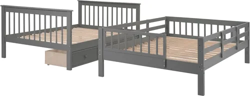 Miniatura 21 de Literas para niños con escalera, literas de madera maciza con barandilla completa