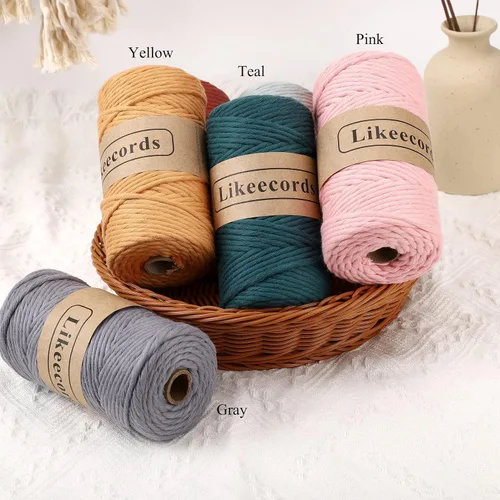Miniatura 4 de Likeecords Cuerda de macramé de 4mm de un solo hilo, 80m de algodón natural más suave para decoraciones hechas a mano, bohemia, para colgar