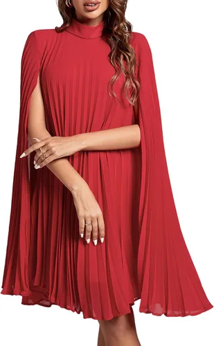 Miniatura 24 de Rooscier Vestido midi de fiesta plisado con cuello alto falso y espalda abierta para mujer