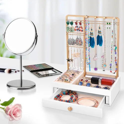 Miniatura 7 de Teamkio Árbol de joyería con caja de almacenamiento blanca grande organizador de joyas de mesa árbol de exhibición para collares anillos pulseras