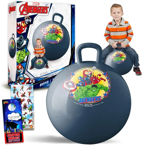 Marvel Paquete de bolas de tolva de los Vengadores, incluye bola de tolva de los Vengadores de 15 pulgadas, calcomanías de los Vengadores y colgador