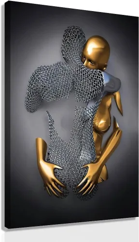 Miniatura 12 de ZEMRARE Corazón de amor 3D efecto metálico negro arte decoración de pared moderna galería pinturas para pared parejas en blanco y negro