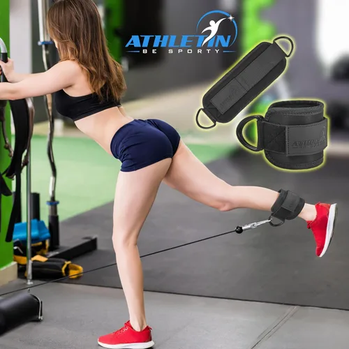 Miniatura 5 de Correa de tobillo para máquinas de cable, retrocesos, entrenamientos de glúteos, extensiones de piernas ajustables, acolchado ultrasuave, puño