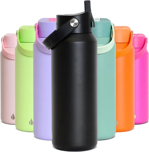 Miniatura 18 de Elemental Botella de agua aislada de 24 onzas con popote, botellas de agua con núcleo de acero inoxidable 100% a prueba de fugas para viajes, Beige