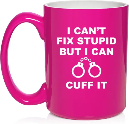 Miniatura 25 de Daylor Taza de café de cerámica con texto en inglés "I Can't Fix Stupid But I Can Cuff It" para oficial de policía, taza de té de cerámica, regalo