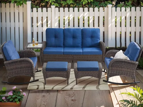 Miniatura 20 de HUMMUH Juego de 2 sillas de mimbre para exteriores, sillas de comedor con respaldo alto y asiento profundo para jardín, porche, patio trasero