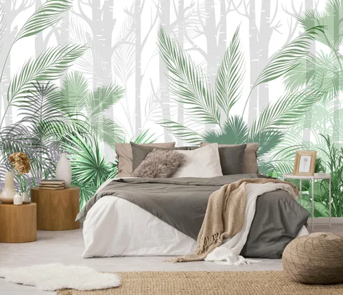 Miniatura 32 de Toolhom - Mural de pared de bosque nebuloso, papel tapiz de paisaje natural abstracto, patrones de decoración de pared de fondo (no autoadhesivo)