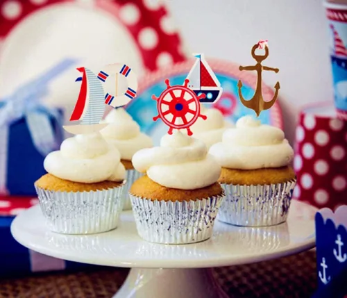 Miniatura 6 de 77 piezas de suministros náuticos para fiestas: pancarta náutica de feliz cumpleaños, banderines, 30 globos de látex (rojo, azul, blanco), 24