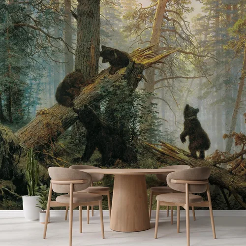 Miniatura 3 de wall26 Mural de pared ruso Mañana en un bosque de pinos (osos jugando en un árbol caído) de Ivan Shishkin - 100x144 pulgadas
