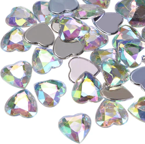 Miniatura 43 de MECCANIXITY 60 calcomanías acrílicas de diamantes de imitación de corazón de 0.315 in con parte trasera plana, gemas de plástico para manualidades