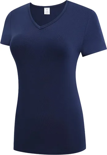 Miniatura 2 de OThread & Co. Camiseta de manga corta para mujer, cómoda, con cuello en V, capa elástica básica