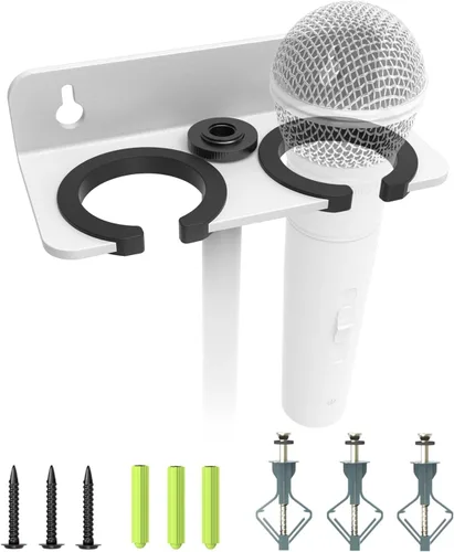 Miniatura 9 de Soporte para micrófono múltiple para colgar micrófonos dinámicos, con cable e inalámbricos, soporte de micrófono doble, acolchado de goma/montado