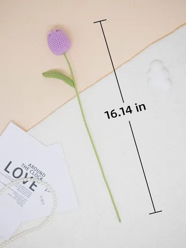 Miniatura 6 de JOMODECOR Ramo de flores de tulipán de ganchillo hecho a mano, flores artificiales tejidas para siempre con exquisita envoltura, regalo para novia
