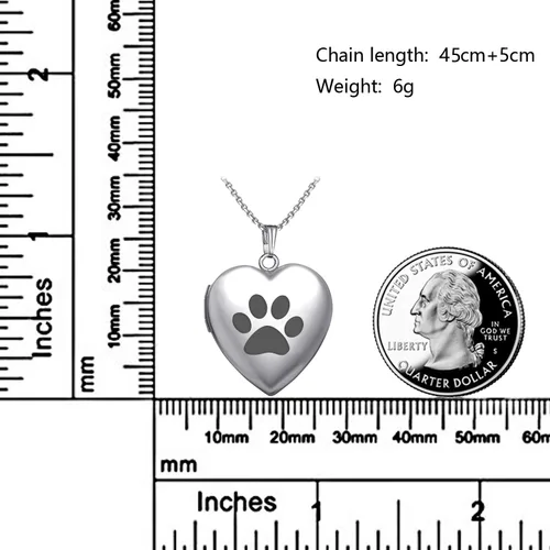 Miniatura 2 de Collar con medallón de pata de perro que sostiene fotos de amor corazón medallón de cristales colgante regalos de cumpleaños Cristal Circonia cúbica