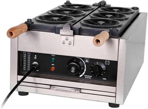 Máquina de gofres eléctrica comercial, cuerpo de acero inoxidable, control de temperatura de 122.0-482.0 °F, temporizador, luces indicadoras,